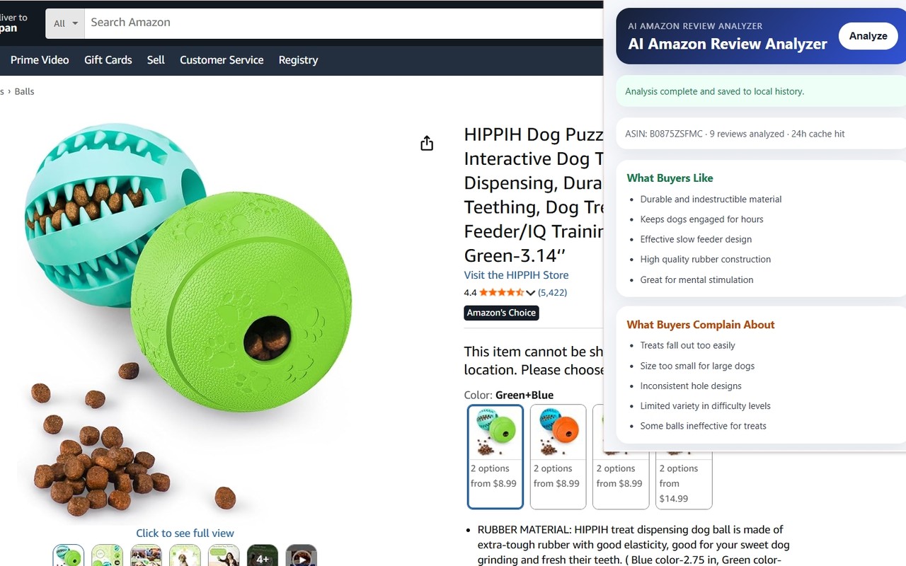 Extension running beside an Amazon product page